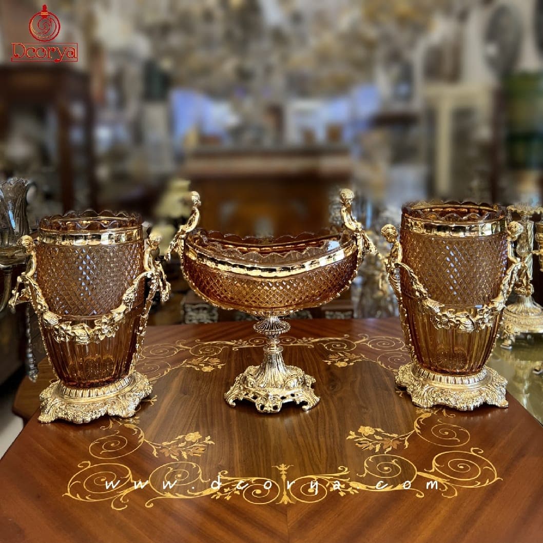 سه تیکه پایه برنزی آبکاری طلا